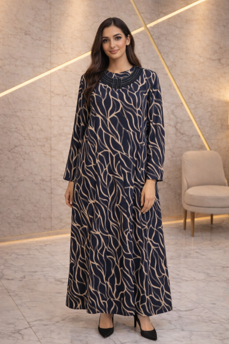 فستان طويل بنقشة عصرية أنيقة