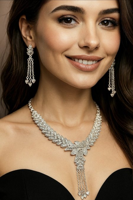 طقم أوراق الفخامة – فضي لامع Silver Elegance Leaf Set