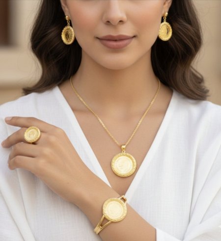 طقم ليرة عثمانية فاخر – بديل ذهب مطابق للذهب تماماً مع كفالة اللون