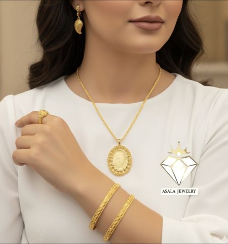 طقم اونصه بيضاوية فخم – بديل ذهب مطابق للذهب تماماً مع كفالة اللون